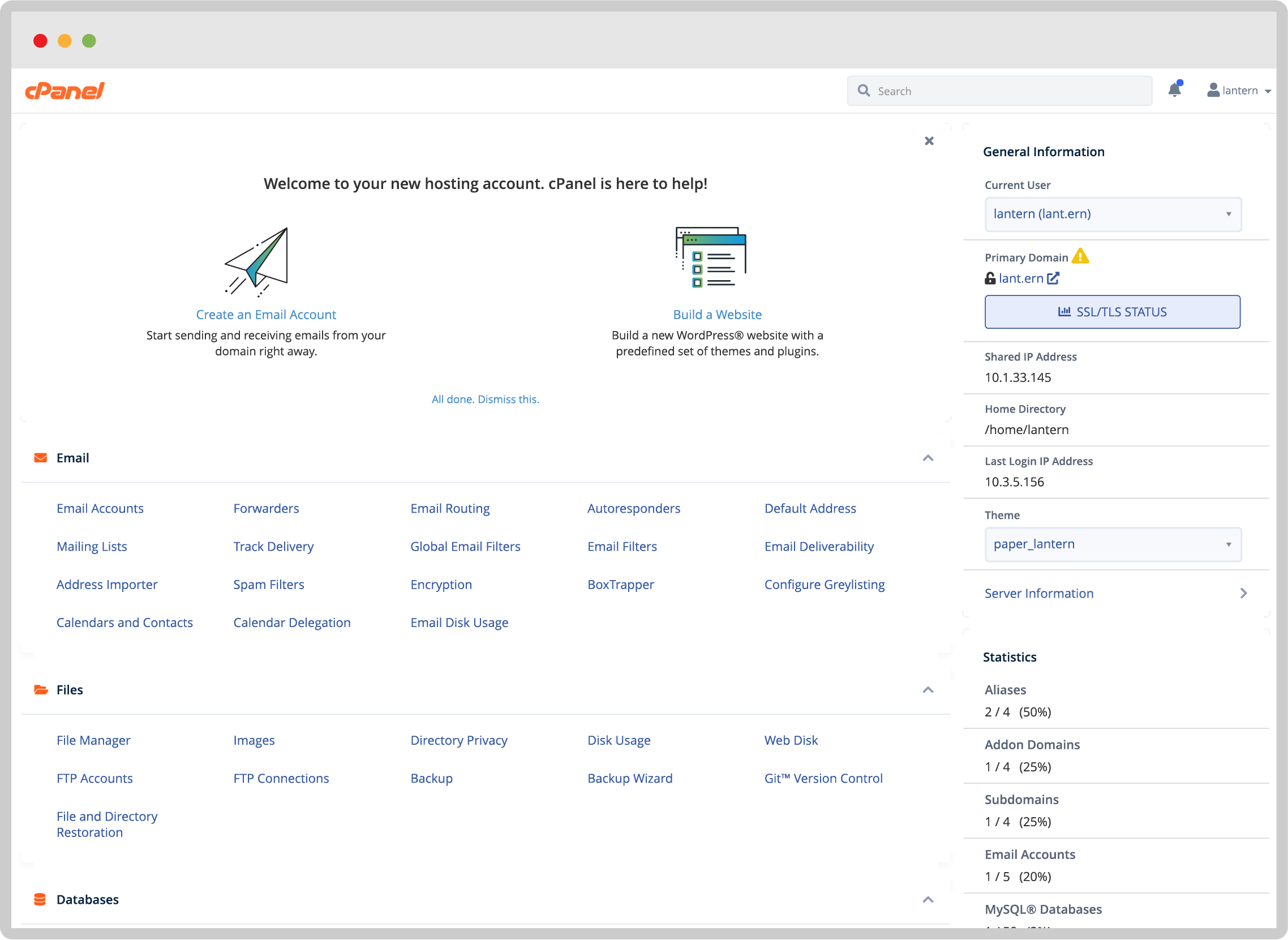 cPanel nadzorna plošča